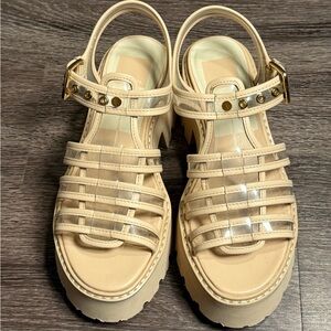 Elegant Cream Strappy Platform Sandals